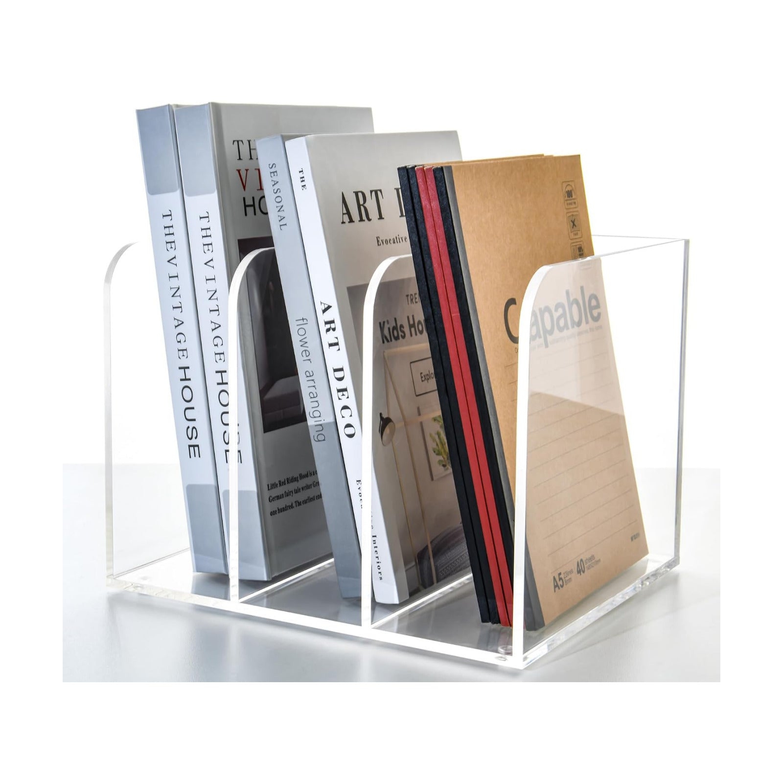 3 Vertical Compartments Clear Acrylic Magazine & File Holder – Multipurpose Desk Organizer for Documents, Tablets