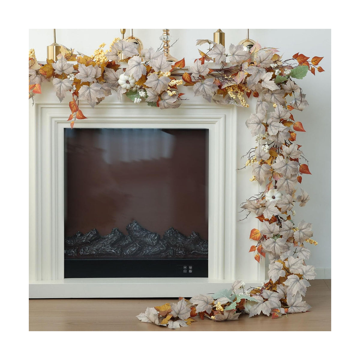 MIZII Fall Decor Artificial Maple Leaf Pumpkin Garland 6FT Fake Autumn Vines Garland Thanksgiving Halloween Harvest Decorations for Porch Mantle Table Centerpieces Fireplace Farmhouse (White PK)