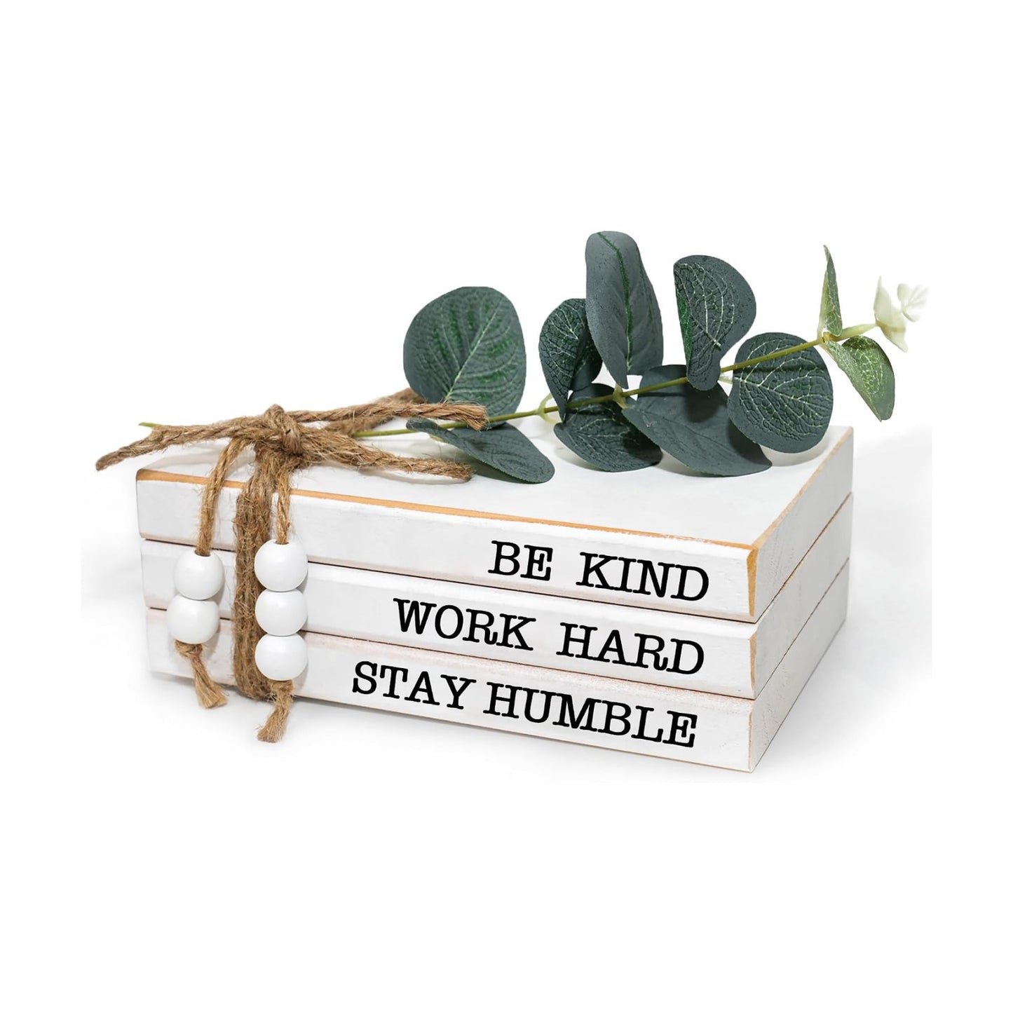 Wooden Decorative Books / Be Kind, Work Hard, Stay Humble / White / Set of 3