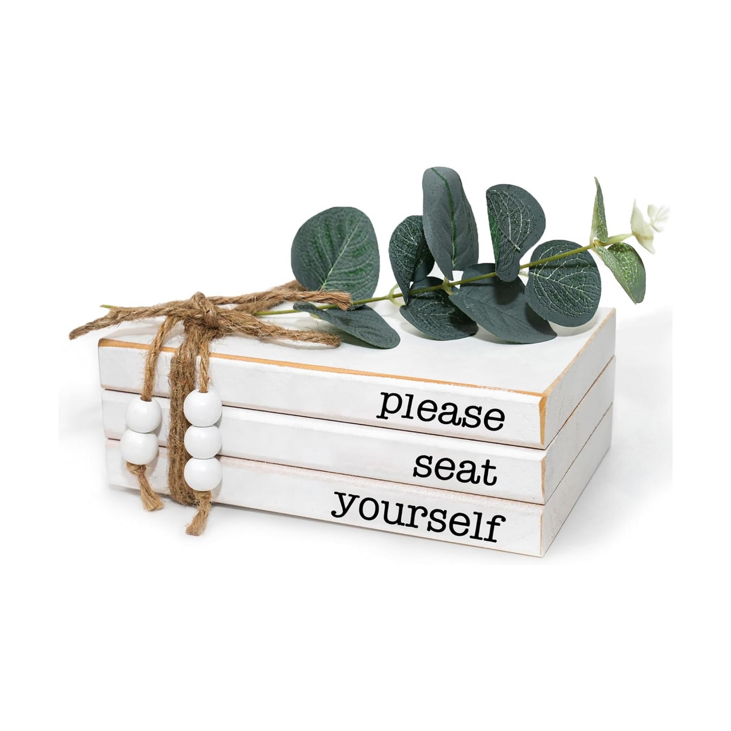 Wooden Decorative Books / Please, Seat, Yourself / White / Set of 3