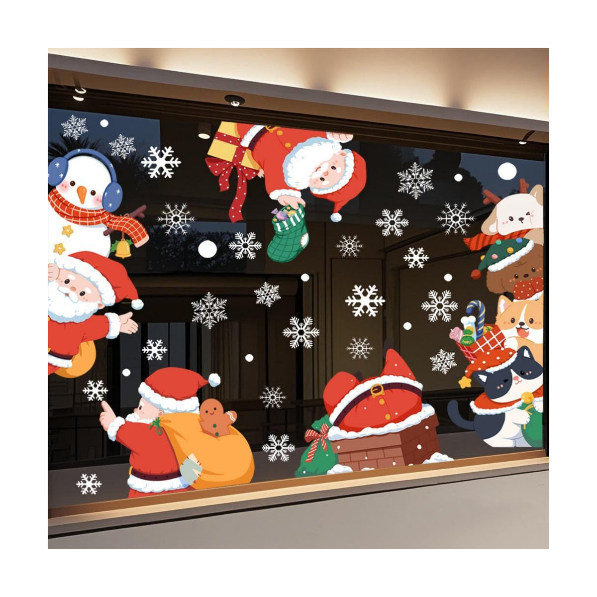 Extra Large Christmas Sticker Santa Claus Snowman Window Clings Stickers for Glass, Cartoon Windows Static Stickers, Snowflake DIY Wall Window Door Mural Showcase Decal Sticker (Santa Claus)