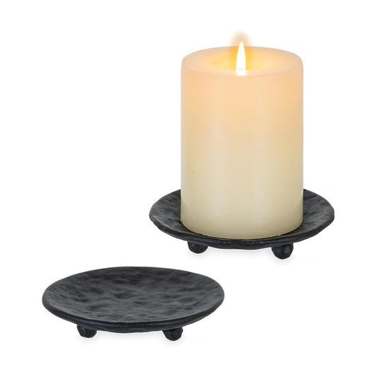 in Pillar Candle Plate Pedestal Stand Vintage Decorative Tray for 3 / Black / 4.6 Inch / Set of 2