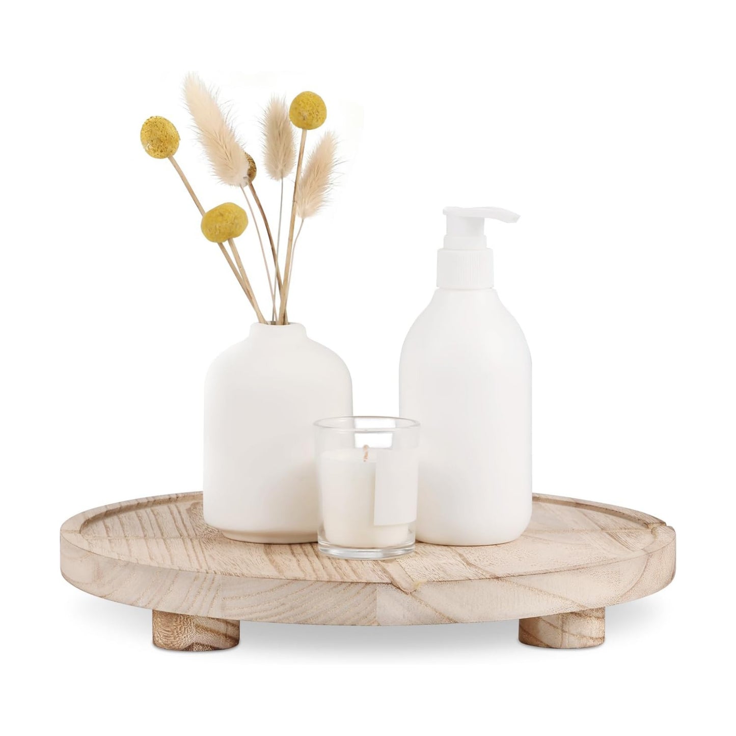 12'' Round Wooden Tray Pedestal Stand / 12''-light Brown
