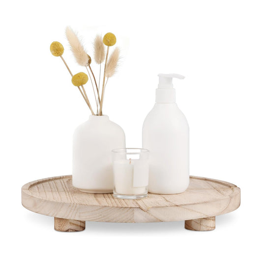 12'' Round Wooden Tray Pedestal Stand / 12''-light Brown
