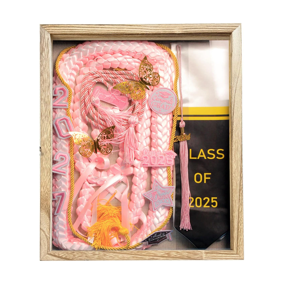 16x20 Nature Wood Shadow Box Frame, 1.57" Deep Glass Door with Lock | Solid Hardwood, Front Glass Door & Lock, Linen