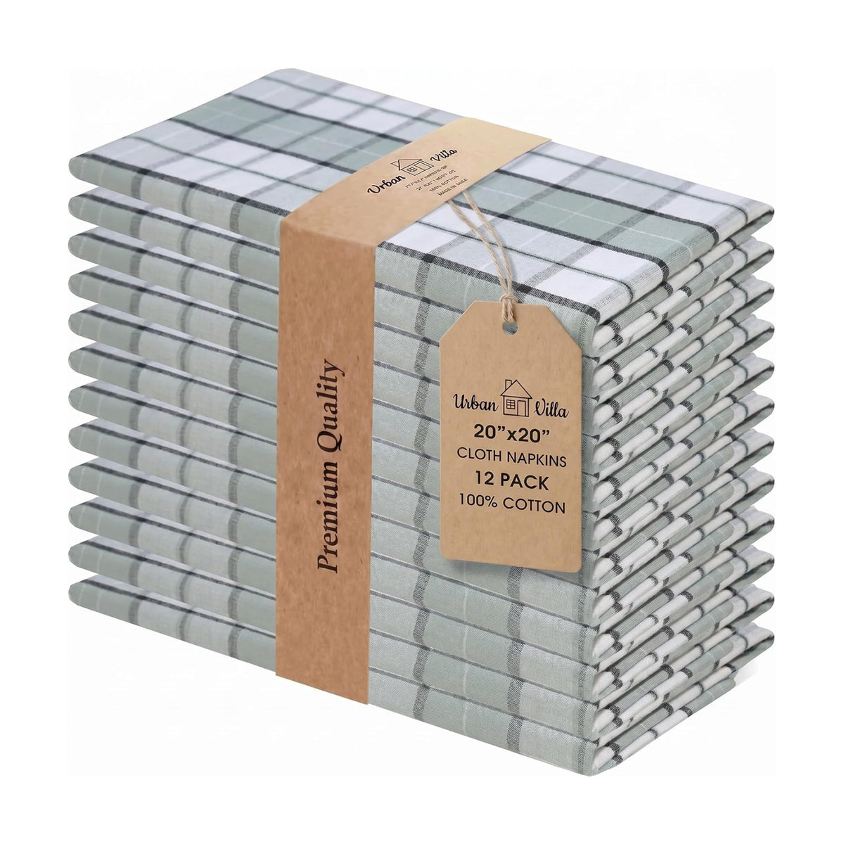 Urban Villa Cloth Napkins Cotton 20x20 (Set of 12) Majestic Checks