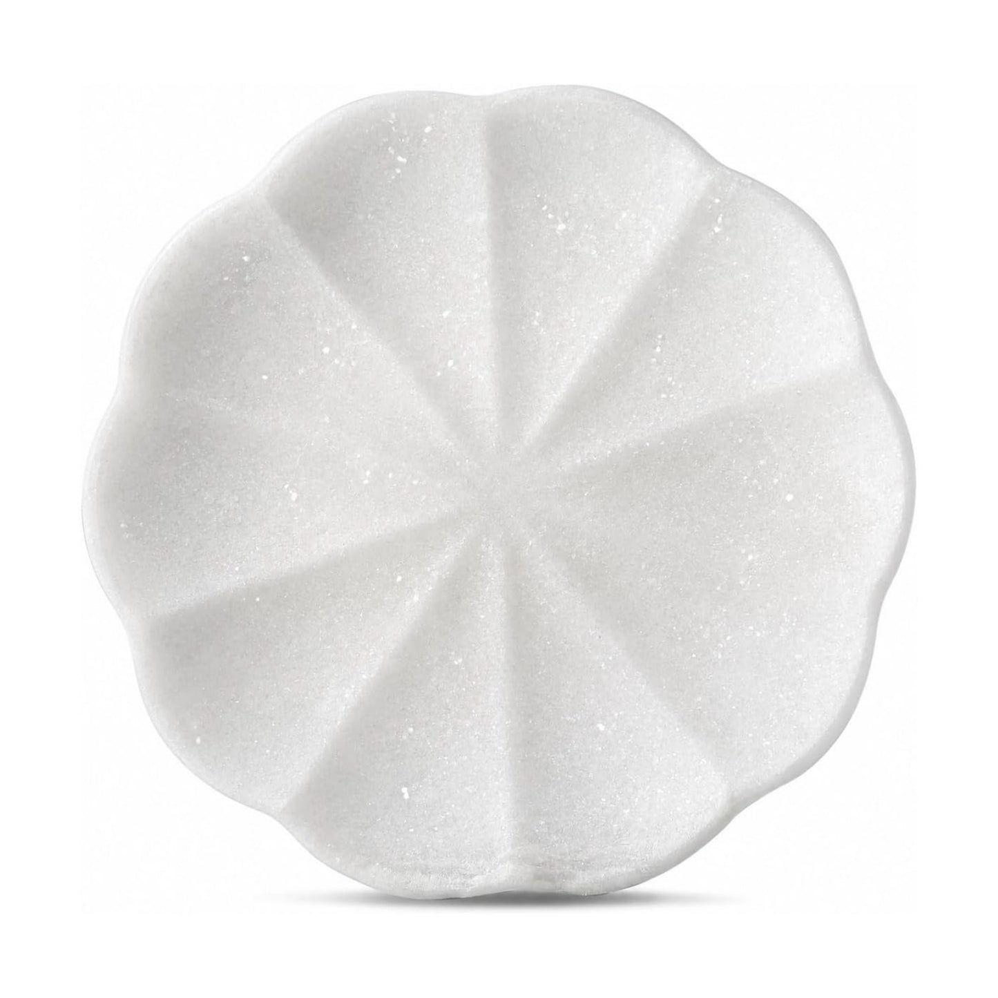 8" Round Scalloped Marble Vanity Tray for Jewelry Trinket / Namib Bianco / Natural / Set of 8