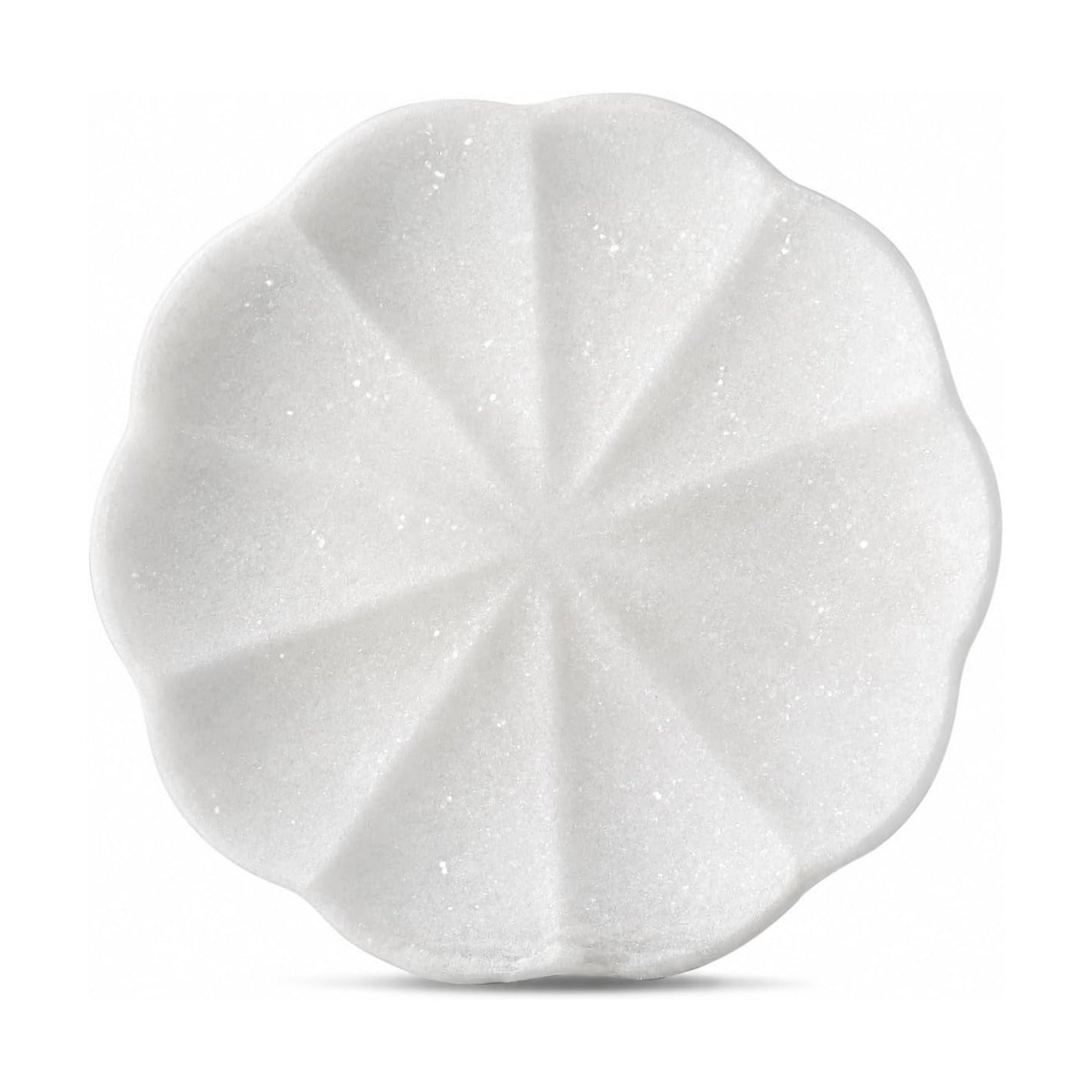 8" Round Scalloped Marble Vanity Tray for Jewelry Trinket / Namib Bianco / Natural / Set of 8