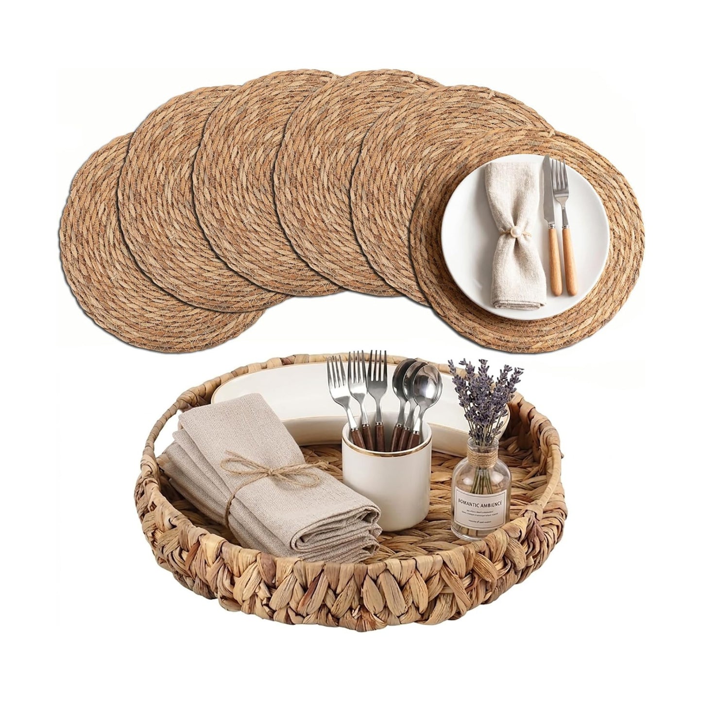 Water Hyacinth Storage Basket / Cattail Khaki / Natural / Set of 7