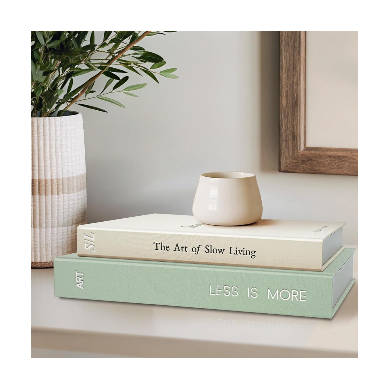 Minimalist Decorative Books / Sage-white / Set of 2
