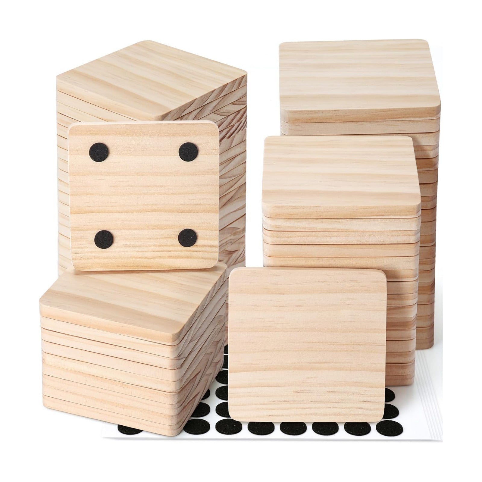 Wooden Slices Blanks Bulk Set / Square / 4 Inch / Set of 72