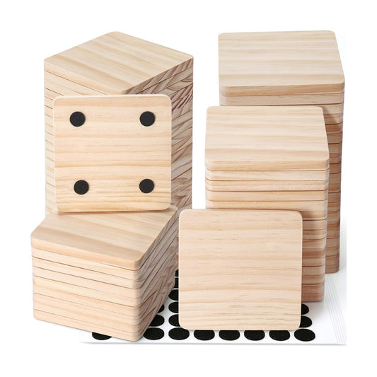 Wooden Slices Blanks Bulk Set / Square / 4 Inch / Set of 72