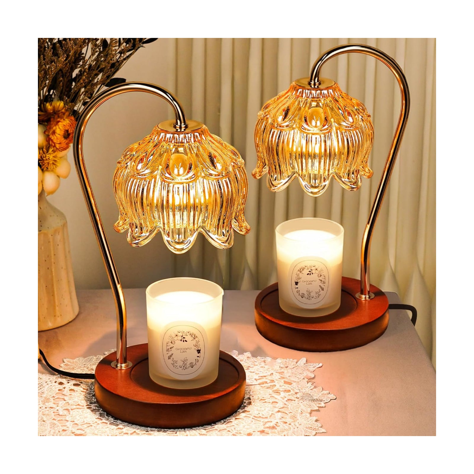 Funistree Flower Candle Warmer Lamp with Timer, Dimmable Candle Lamp Warmer, Christmas Birthday Gifts for Women Mom