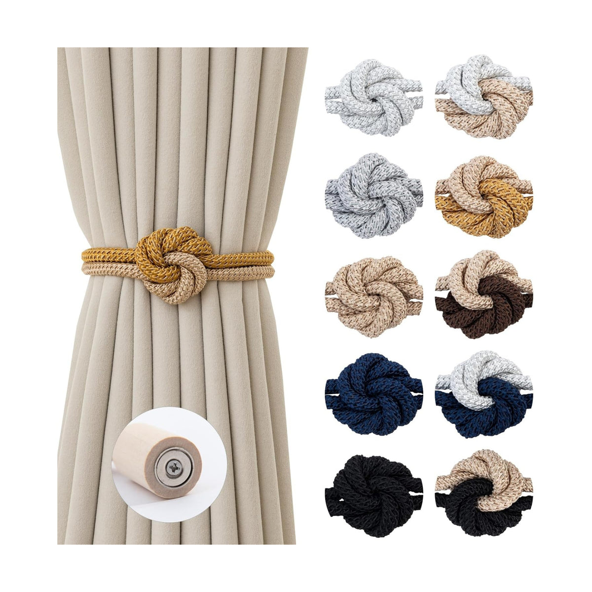 Magnetic Curtain Tiebacks Holdbacks Rope Curtain Tie Backs Outdoor Contoeey | 8 Pack Wood Magnetic Curtain Holders for