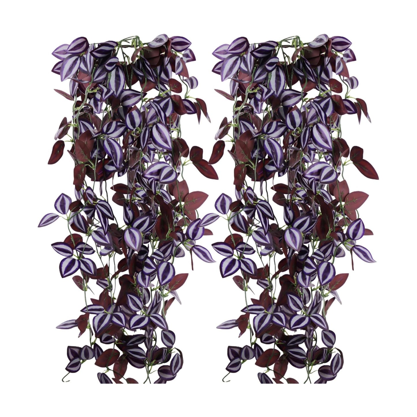 Faux Hanging Plant Artificial Greenery / Purple-eyed Hairy Leaf / Set of 2