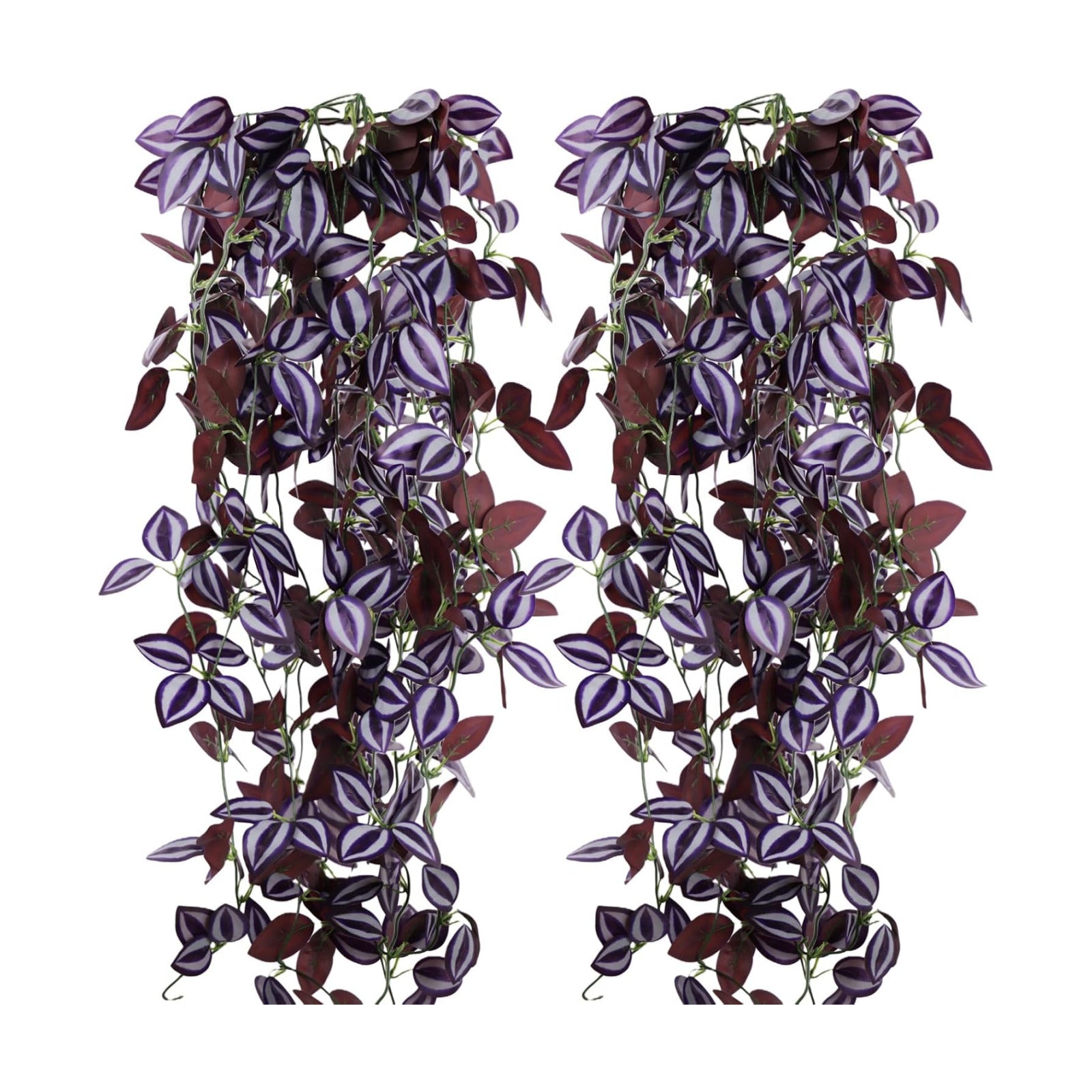 Faux Hanging Plant Artificial Greenery / Purple-eyed Hairy Leaf / Set of 2