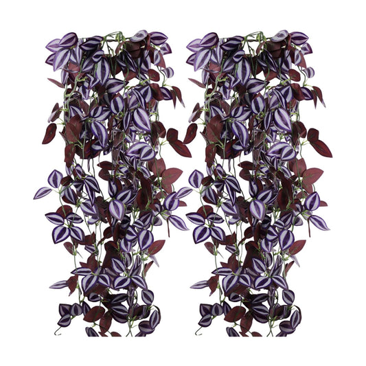 Faux Hanging Plant Artificial Greenery / Purple-eyed Hairy Leaf / Set of 2