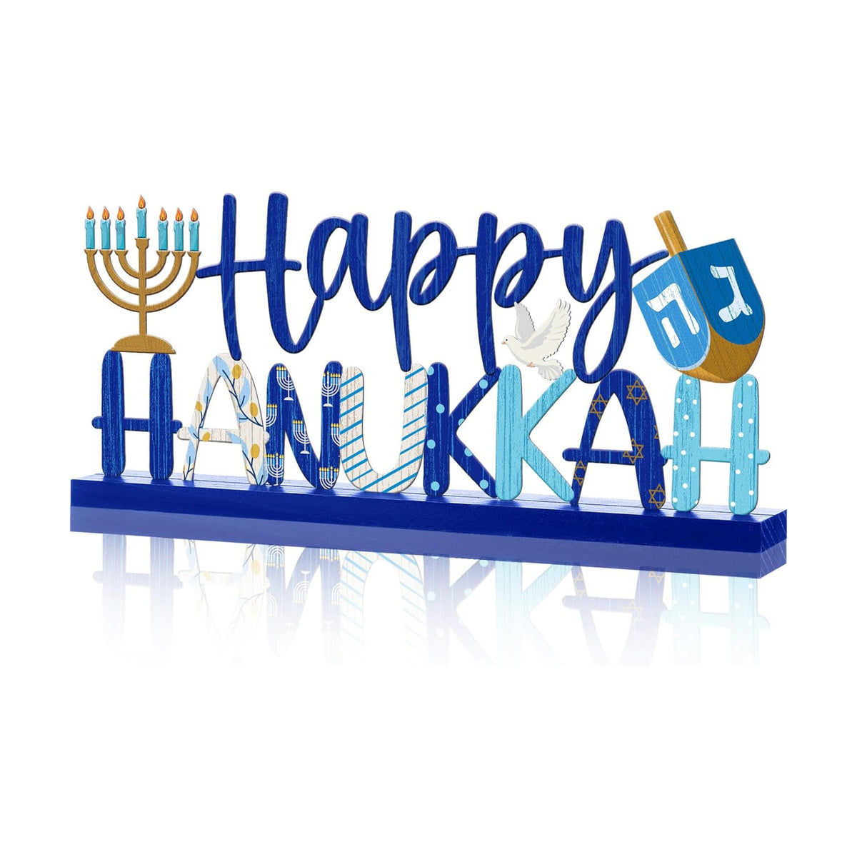 Cinnvoice Happy Hanukkah Table Decoration Farmhouse Chanukah Table Sign Centerpiece Signs Metal Letter Star of David Hanukkah Tiered Tray Decorations for Holiday Kitchen Home Party Supplies