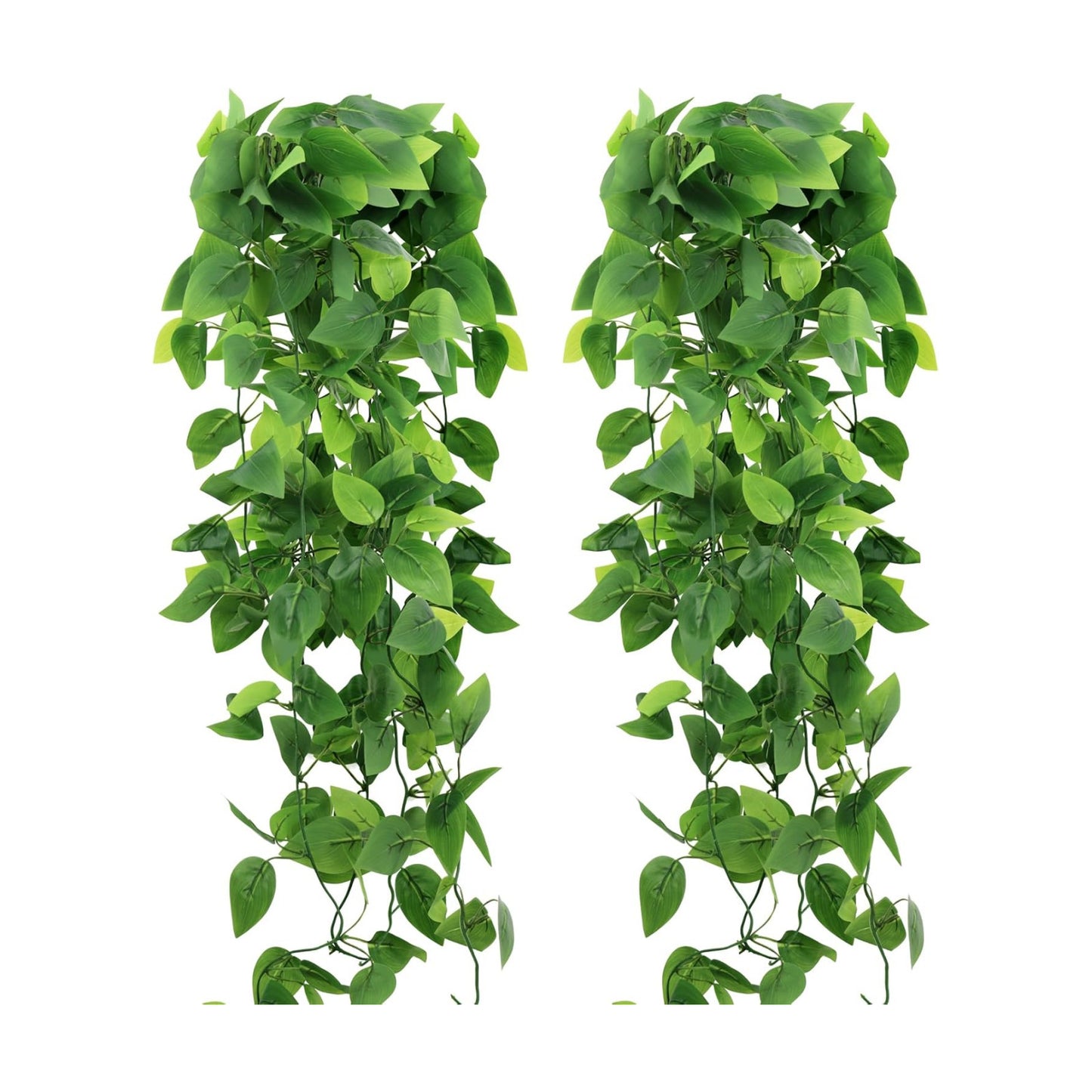 Faux Hanging Plant Artificial Greenery / Green Pothos Ivy Vines / Set of 2