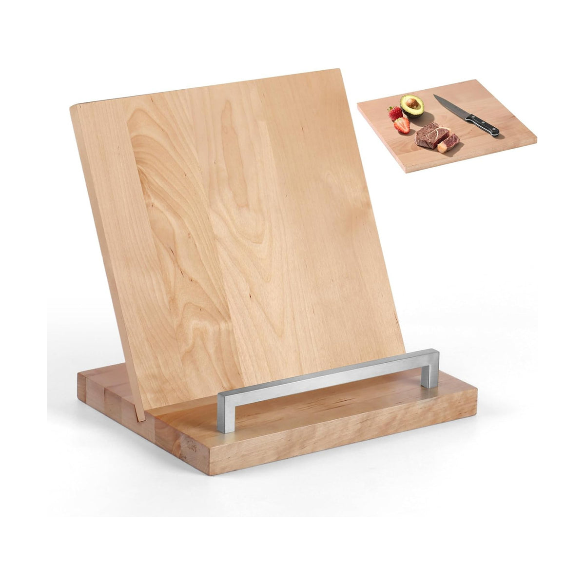 Cookbook Stand with Removable Cutting Board,Keeps Pages Open While Cooking | Recipe Book Holder Silver for Kitchen
