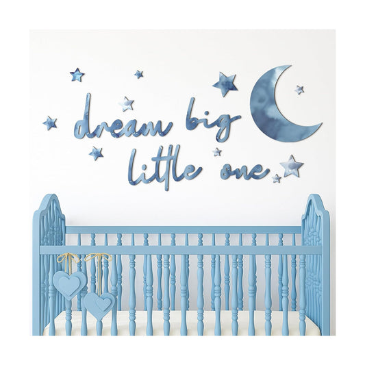 Moon and Stars Nursery Decor Dream Big Little One Wall Decor Boho Neutral / Blue / Set of 15