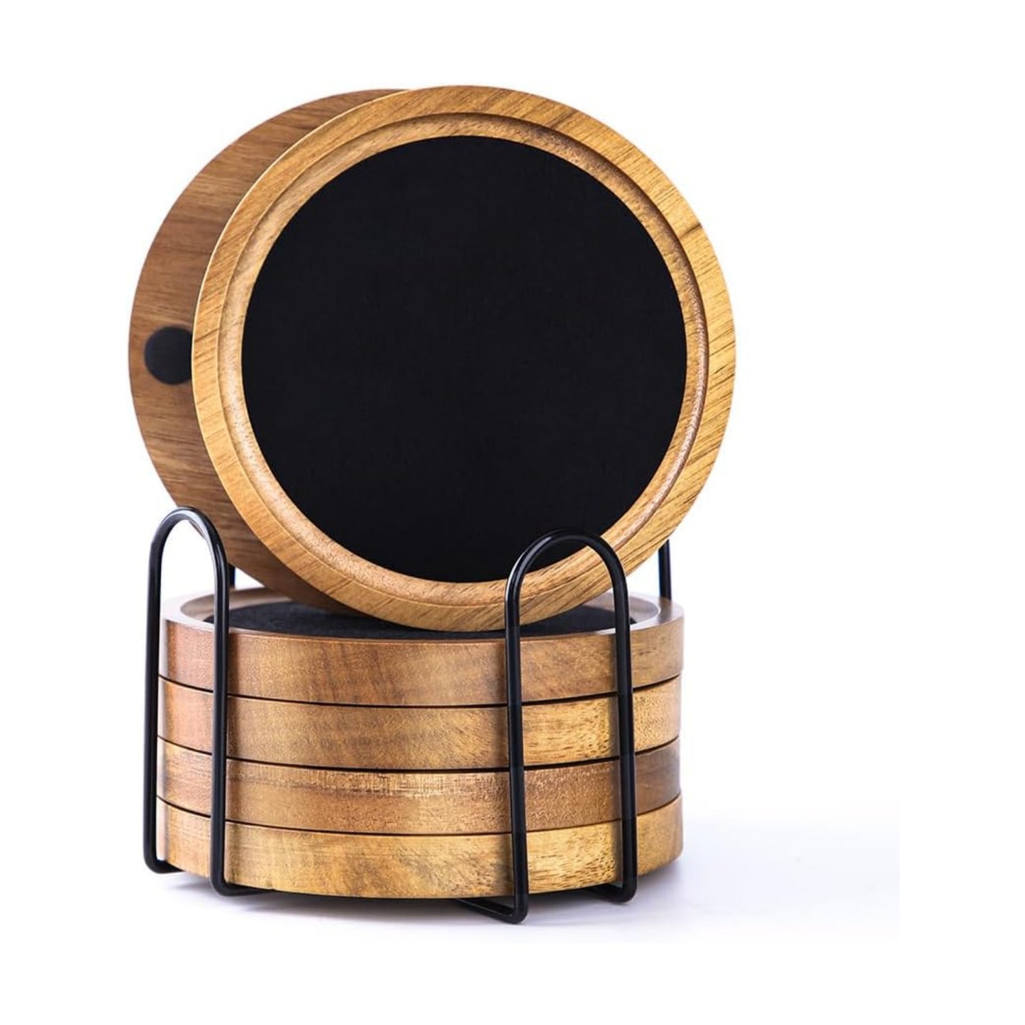 Holder / Wood Coasters for Drinks Absorbent / Black / 3.93 Inch