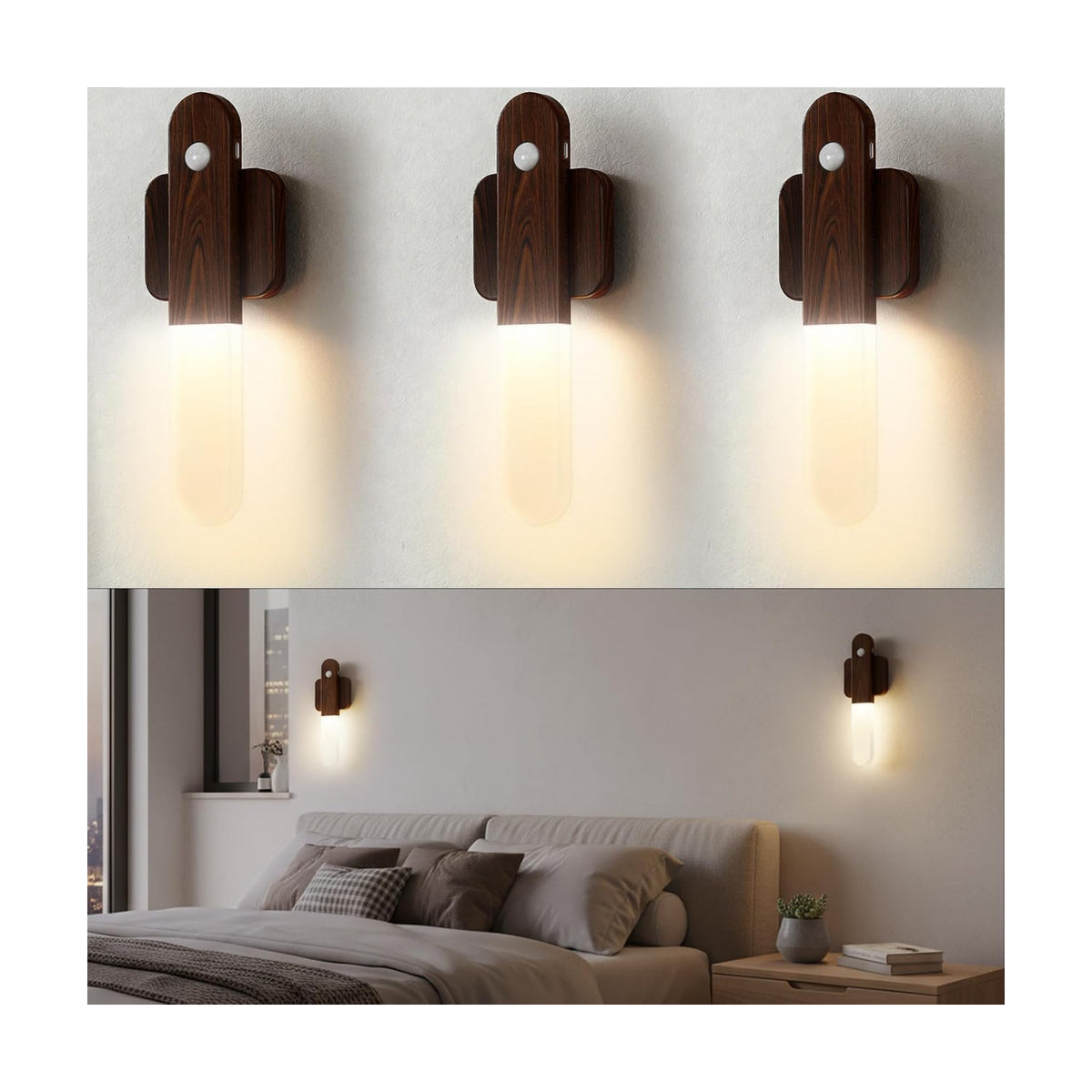 Battery Operated Motion Sensor Wall Sconces Set of 3, Motion Sensor Wall Light Wireless, Magnet Rechargeable LED