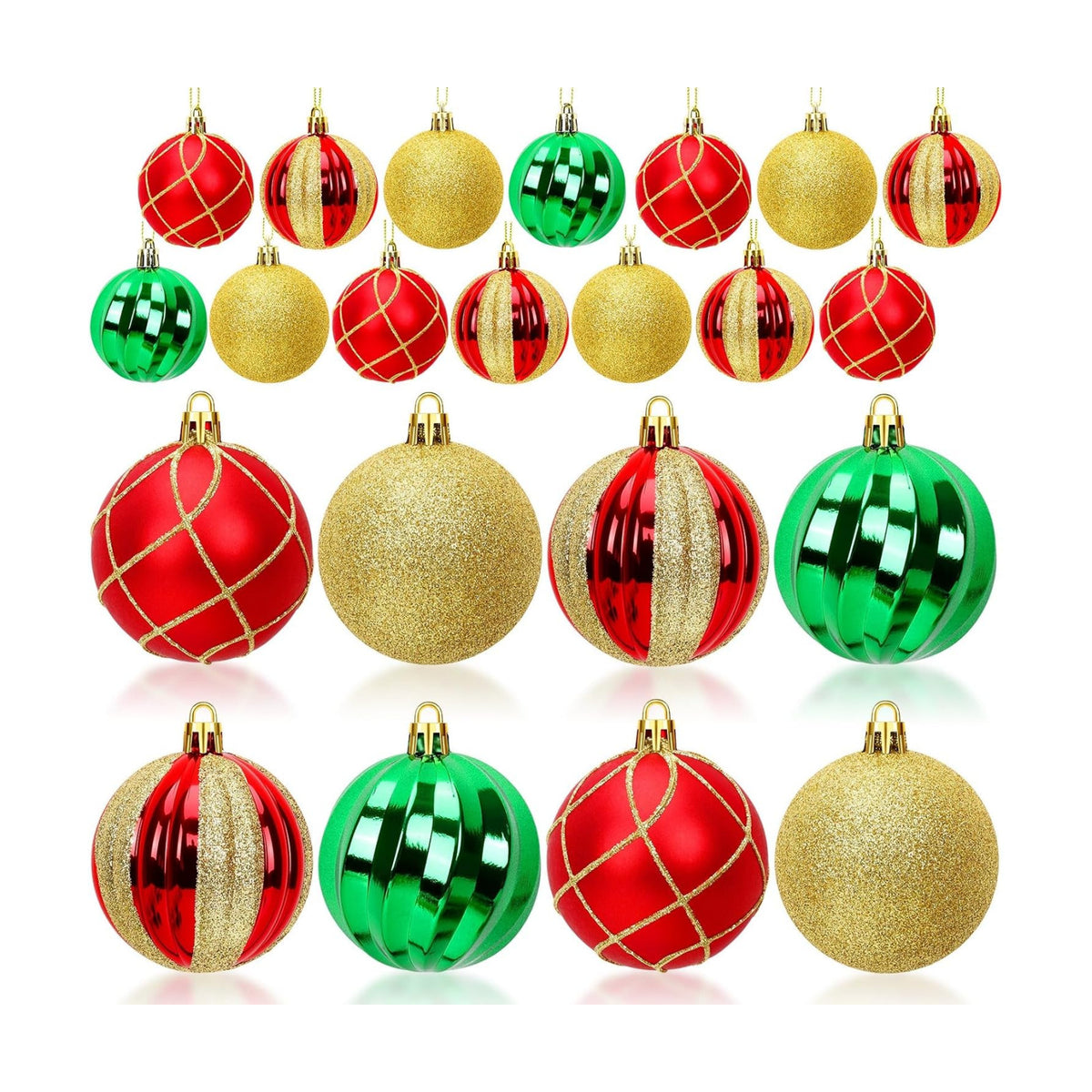 JULMELON 24Pcs Christmas Ball Ornaments, Red Green Gold Shatterproof Decor
