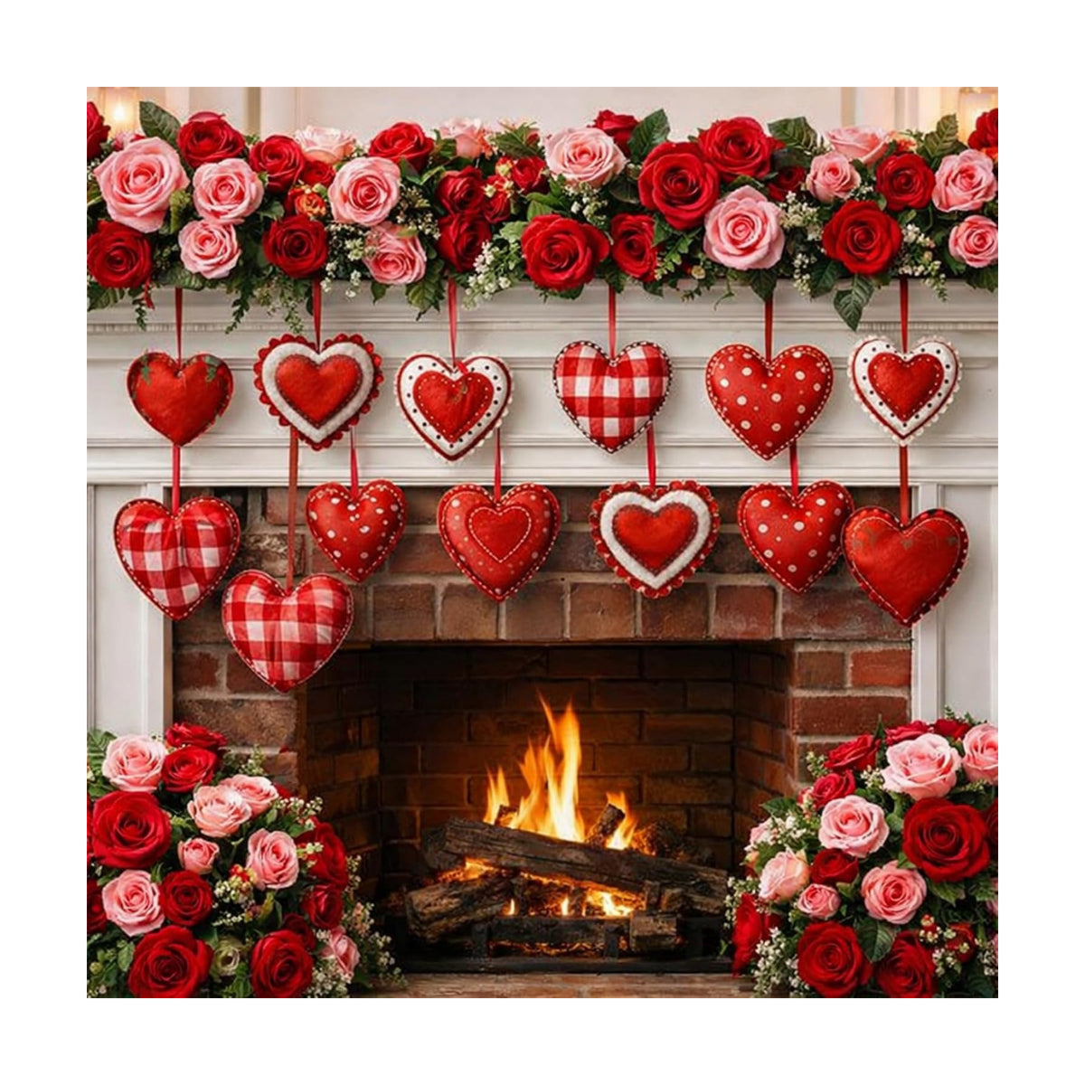 Breling 12 Pcs Valentines Red Felt Heart Ornaments, 3.75 in Hanging Decor