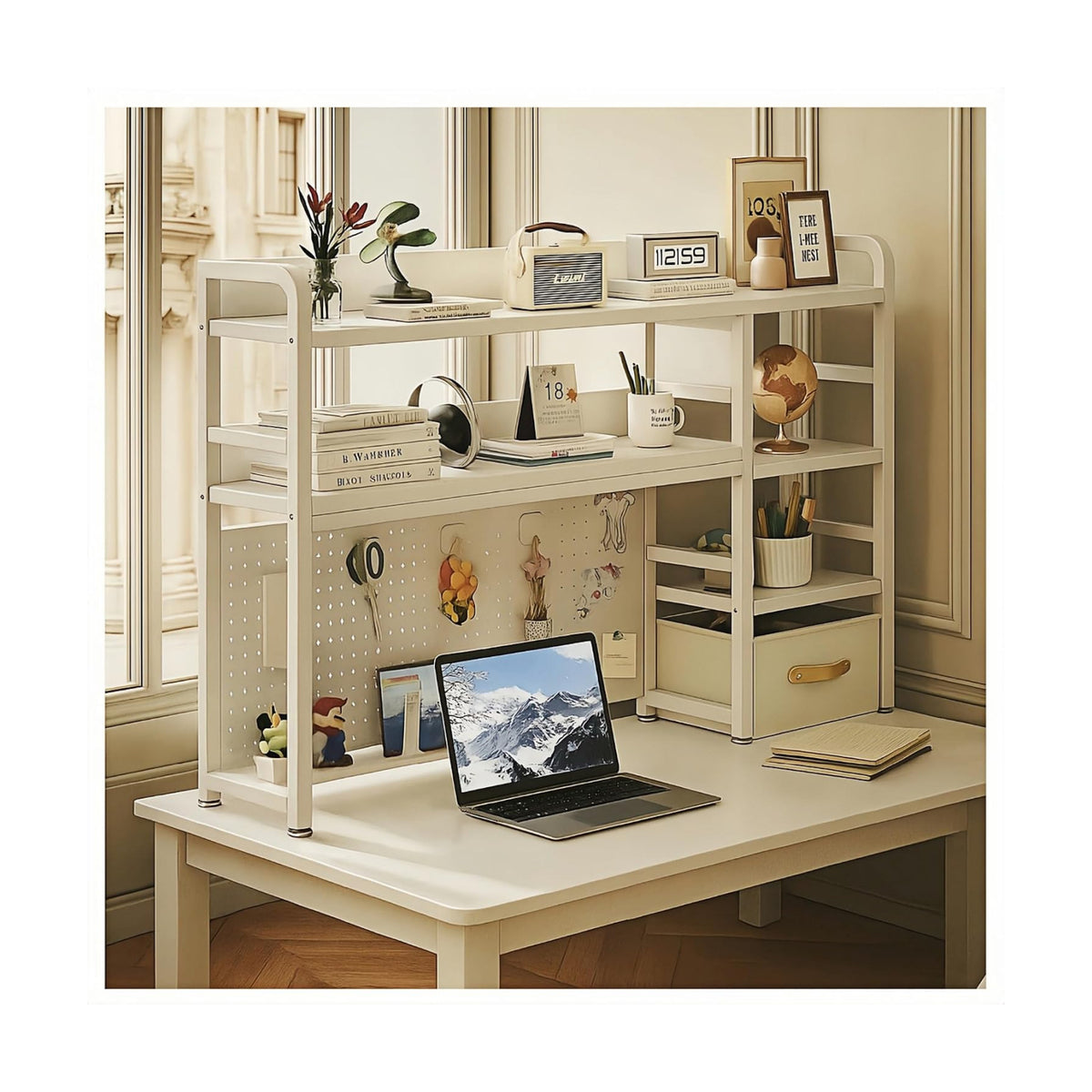 Desktop Bookshelf, pegboard Storage and Organization Rack, Dorm Desk Shelf, Desk Hutch, Desktop Storage for Office