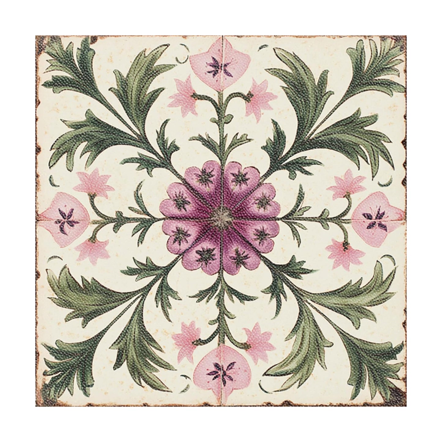 Vintage Peony Vine Pattern Peel and Stick Floor Tiles / 12 x 12 / Set of 10