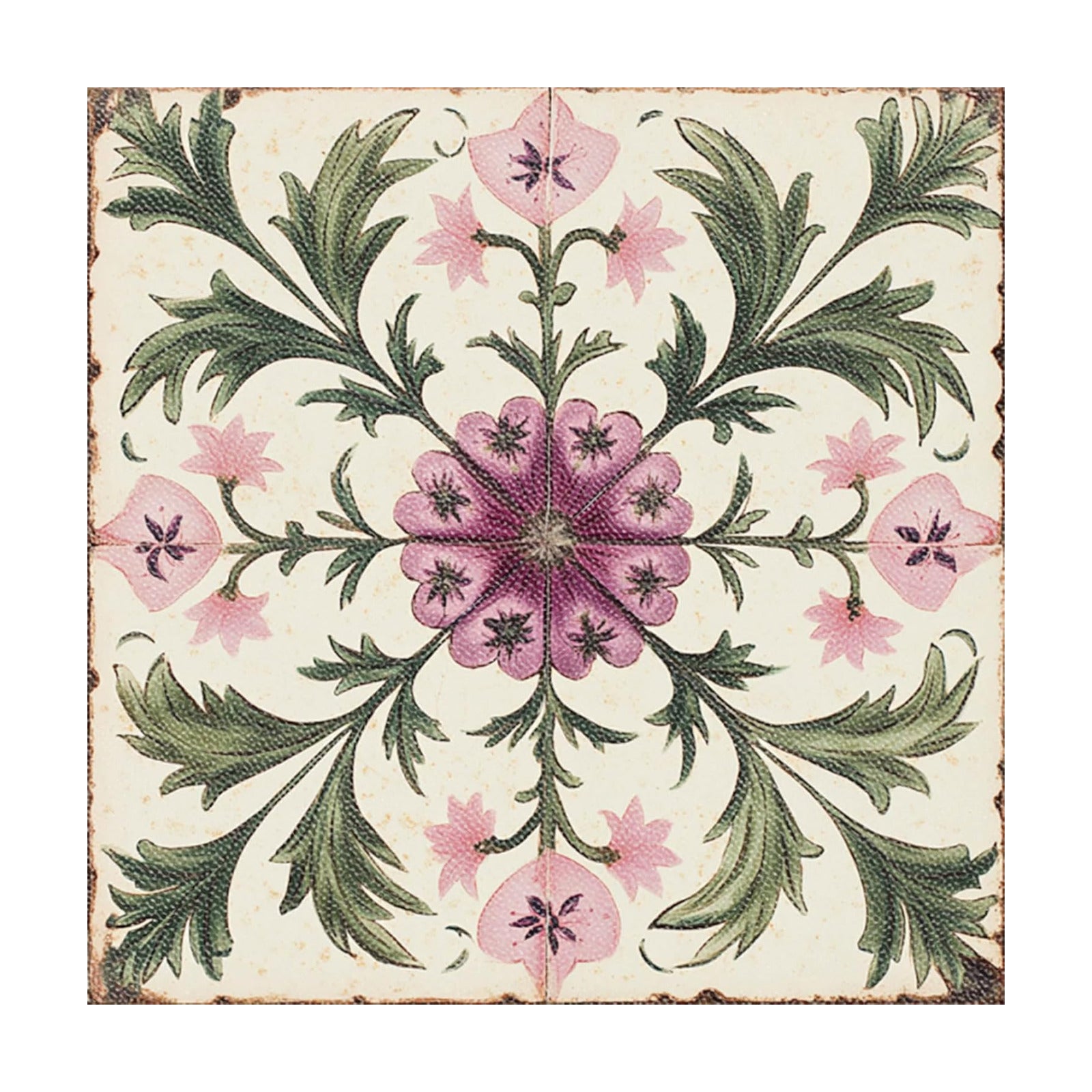 Vintage Peony Vine Pattern Peel and Stick Floor Tiles / 12 x 12 / Set of 10