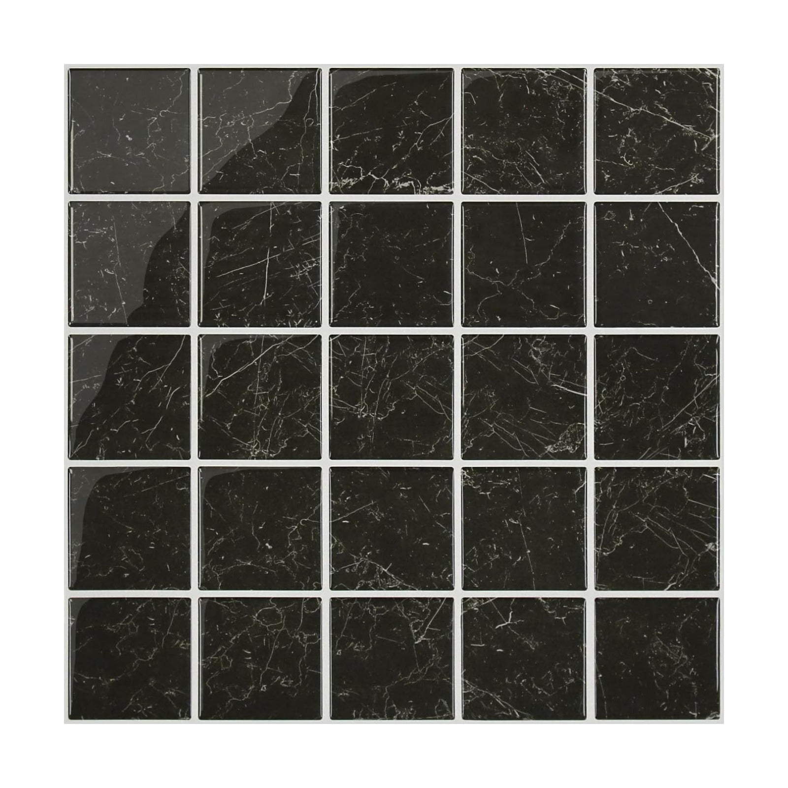 Thicker Marble Peel and Stick Backsplash Tiles- of "-3D / ST-SM-B / Black / 12 x 12 / Set of 10