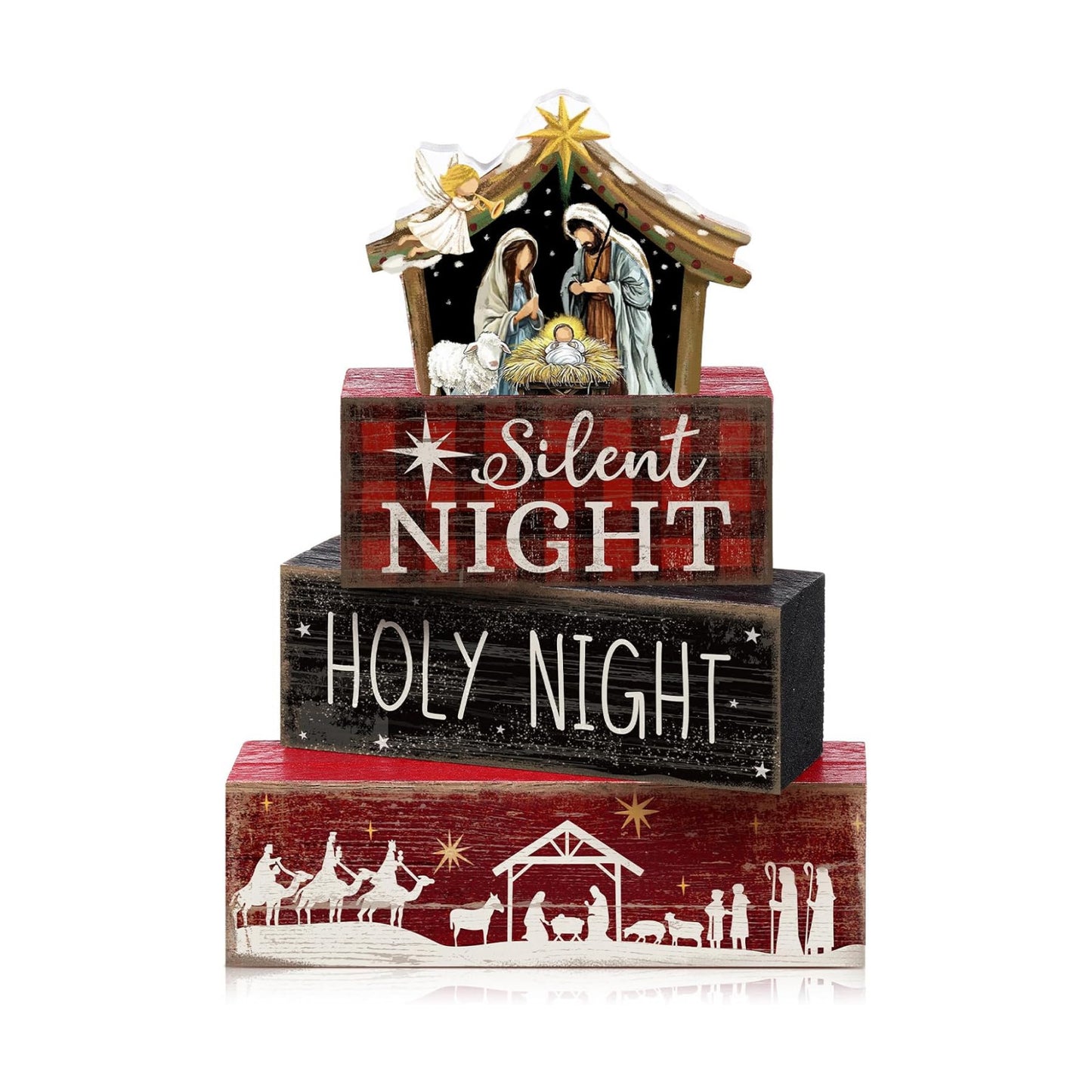 Moucuny 4 Pcs Christmas Table Decor Christian Tiered Tray Decor Holy Night