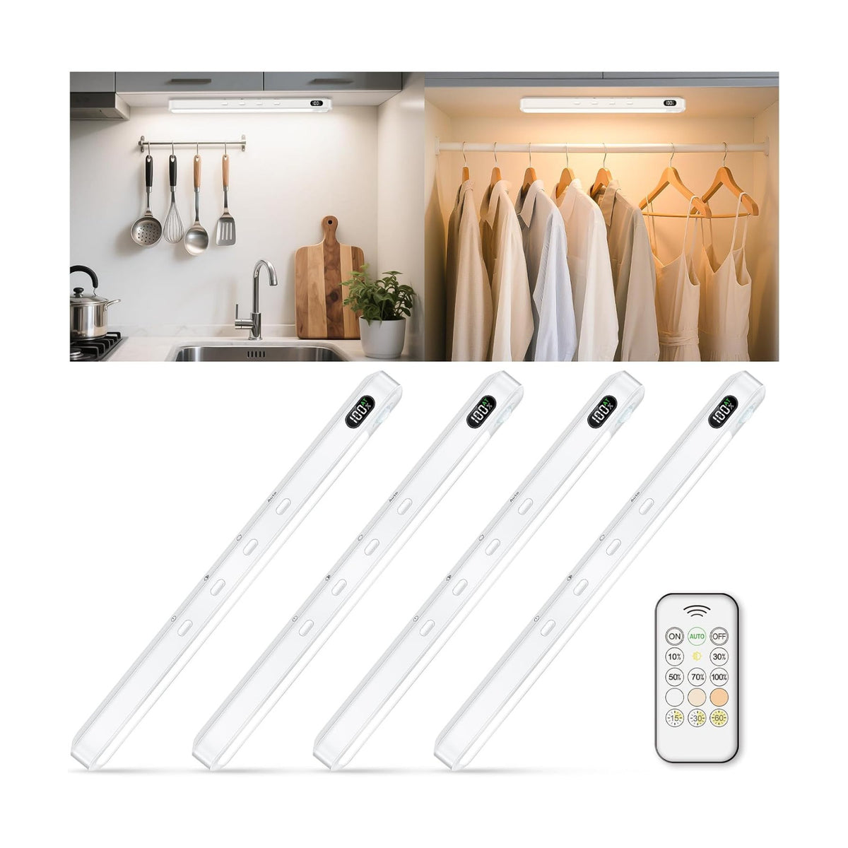 WILLED Under Cabinet & Closet Lights with Remote, Motion Sensor, Rechargeable, Magnetic, 3 Color Temps, Dimmable LED