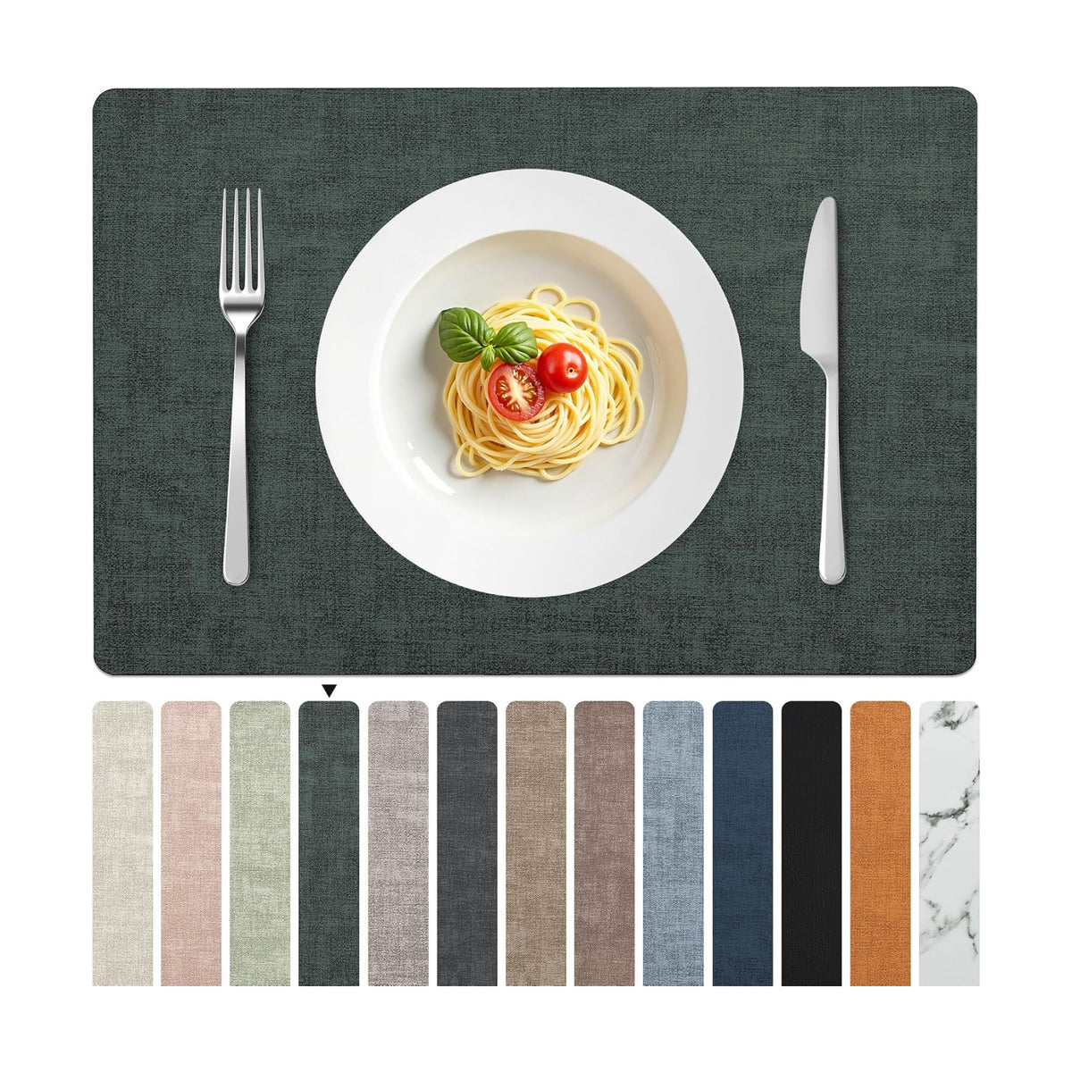 FROMHEART Faux Leather PU Placemats Set of 8 (Dark Green,11.8" x 17") | Waterproof,Heat/Oil Stain-Resistant Table