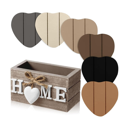 Wooden Heart Coasters House Warming Gifts New White Elephant / Home / Brownish Black / Set of 6