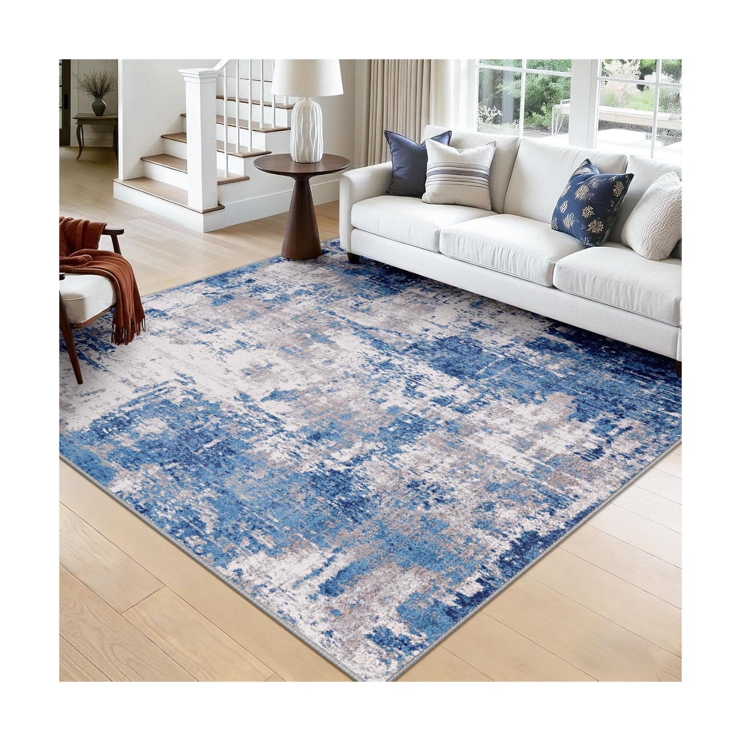 RELEANY Washable Square 8'x8' Area Rug for Living Room Blue Gray