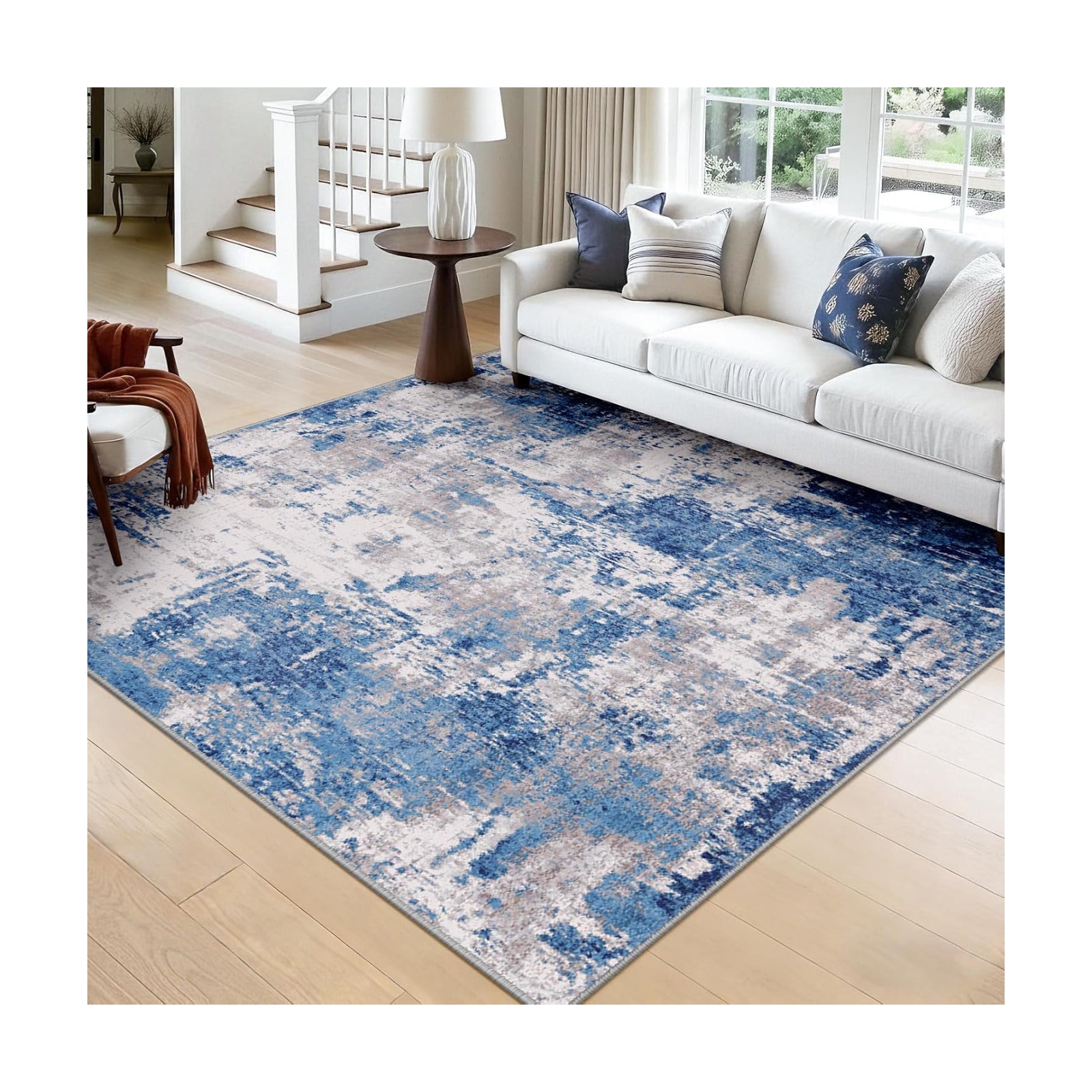 RELEANY Washable Square 8'x8' Area Rug for Living Room Blue Gray