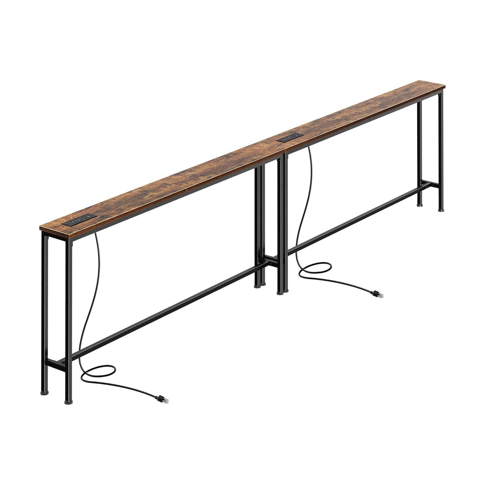 SUPERJARE 110.2 inch Narrow Behind Couch Table with Charging Stations