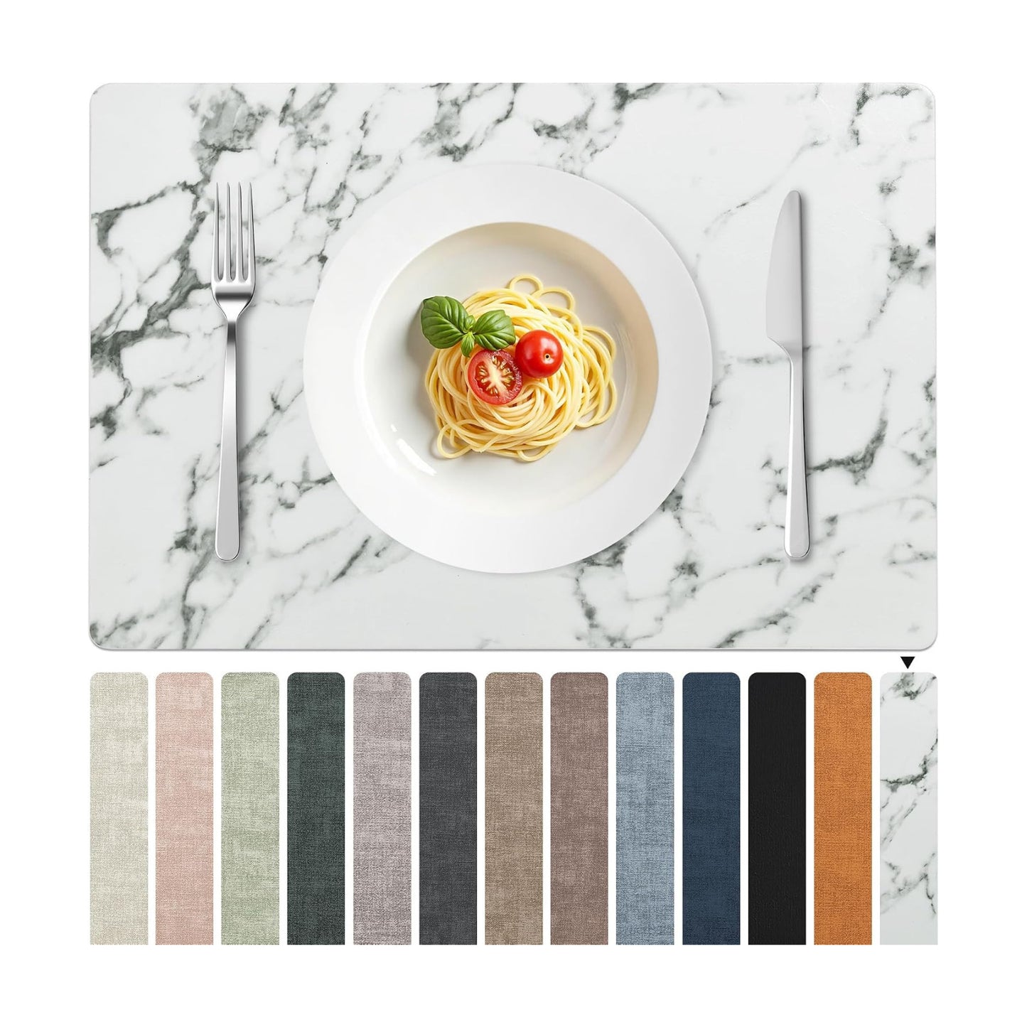 FROMHEART Faux Leather PU Placemats Set of 8 (Marble,11.8" x 17") | Waterproof,Heat/Oil Stain-Resistant Table