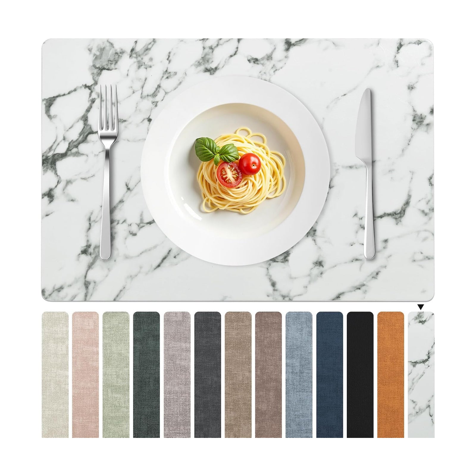 FROMHEART Faux Leather PU Placemats Set of 8 (Marble,11.8" x 17") | Waterproof,Heat/Oil Stain-Resistant Table