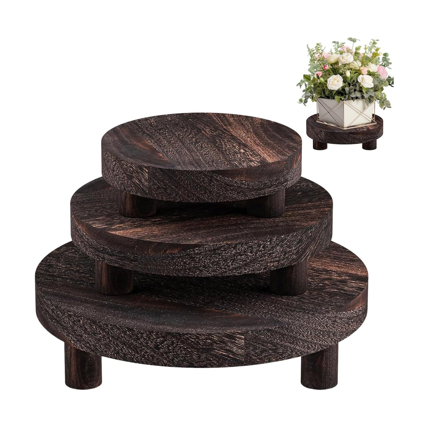 Wood Plant Display Tray / Dark Brown / Set of 3