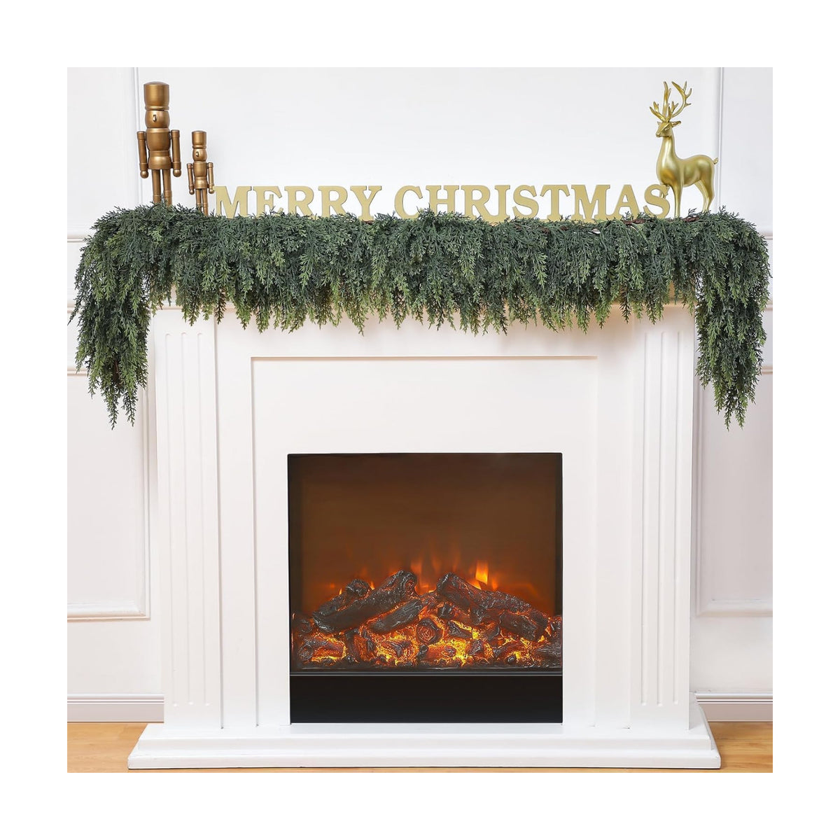 2 Pcs 6 ft Artificial Christmas Cedar Garland | Thick & Lush, Simulation Faux Cedar, Green Fake Pine Needles Garland