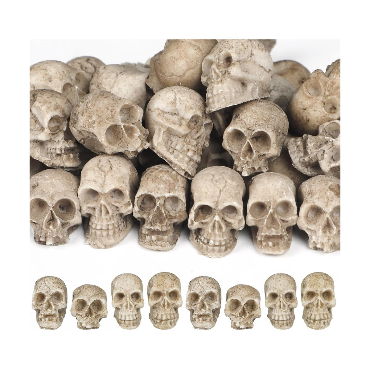 Uniclife 40 Pcs Halloween Mini Skull Decorations, Halloween Fish Tank Decor, Realistic Resin Mini Skulls Figurines for Party Crafts Bar Home, Vase Fillers, Miniature Skeleton Head Table Decor