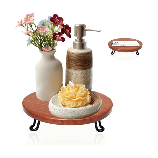 Decorative Pedestal Tray Stand for Countertop Organizer / Brown / 8 Inch