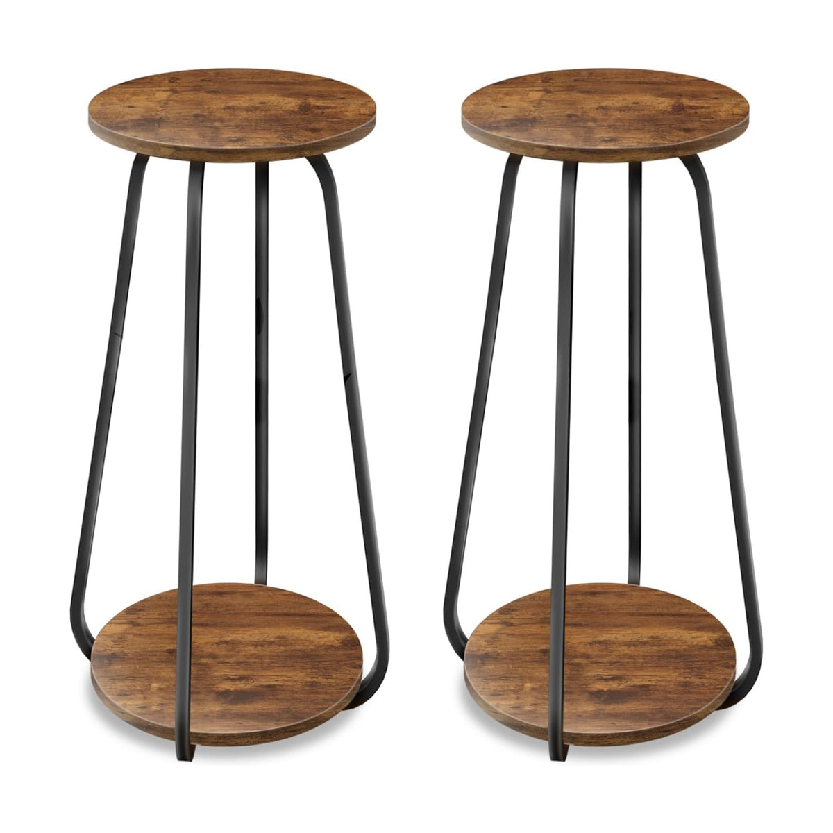 Plant Stand Indoor, 2 Tier Metal Wood Plant Shelf for Living Room, 2 Pack | Round Plant Pedestal Stands Saves Space