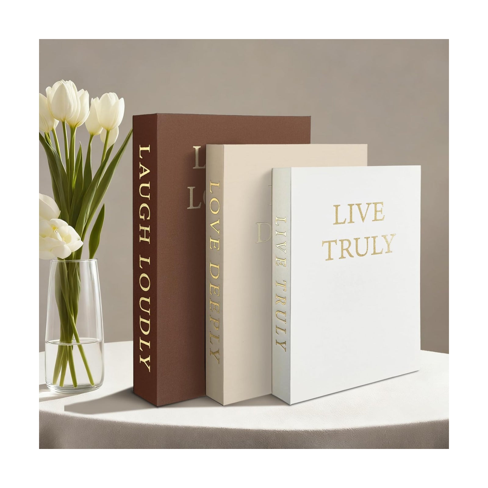 Aesthetic Decorative Books, Set of 3 Linen Faux Books for Decoration
