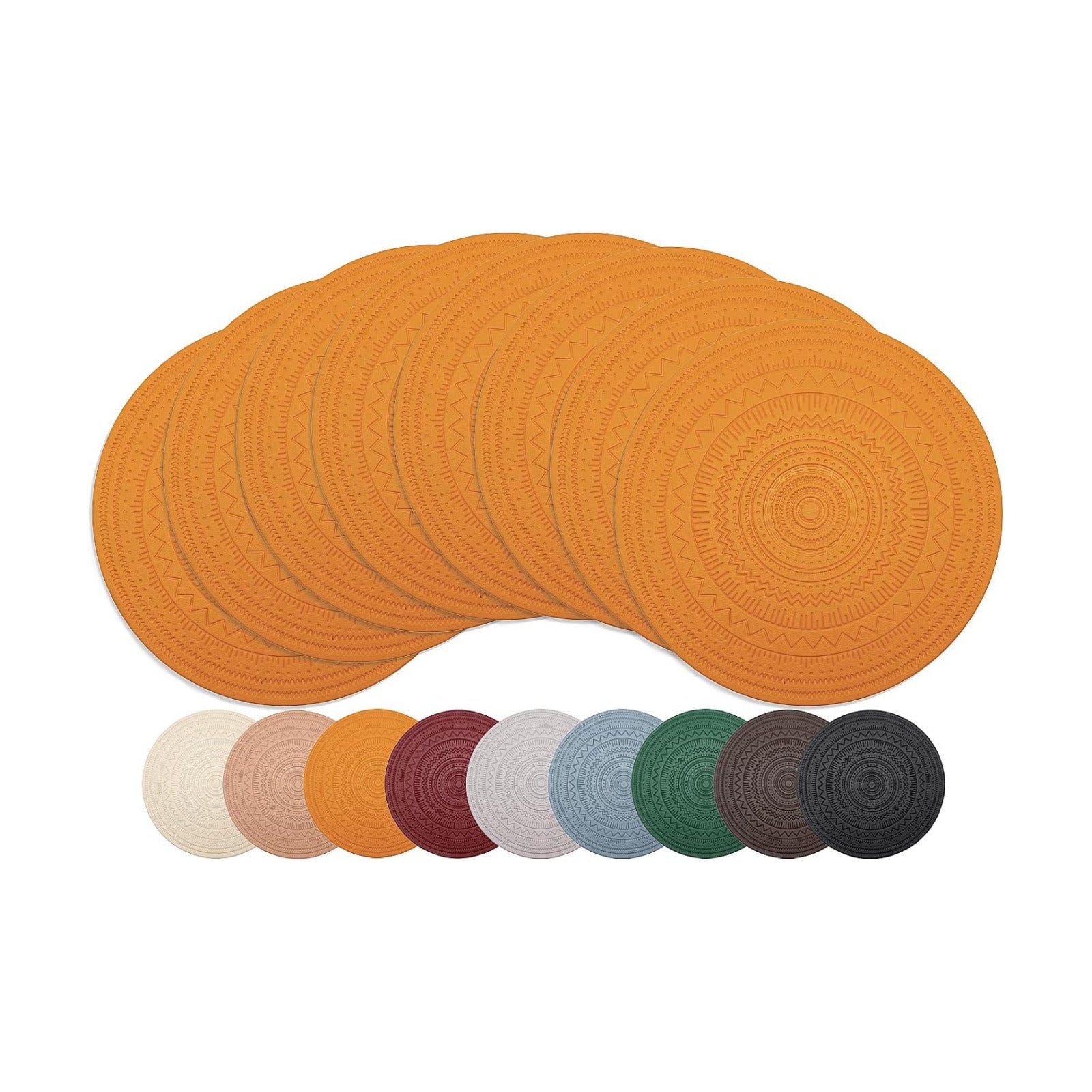 15" Round Plastic Placemats Set of 8, Faux Leather Table Mats | Vinyl Boho Placemats for round table Heat Resistant