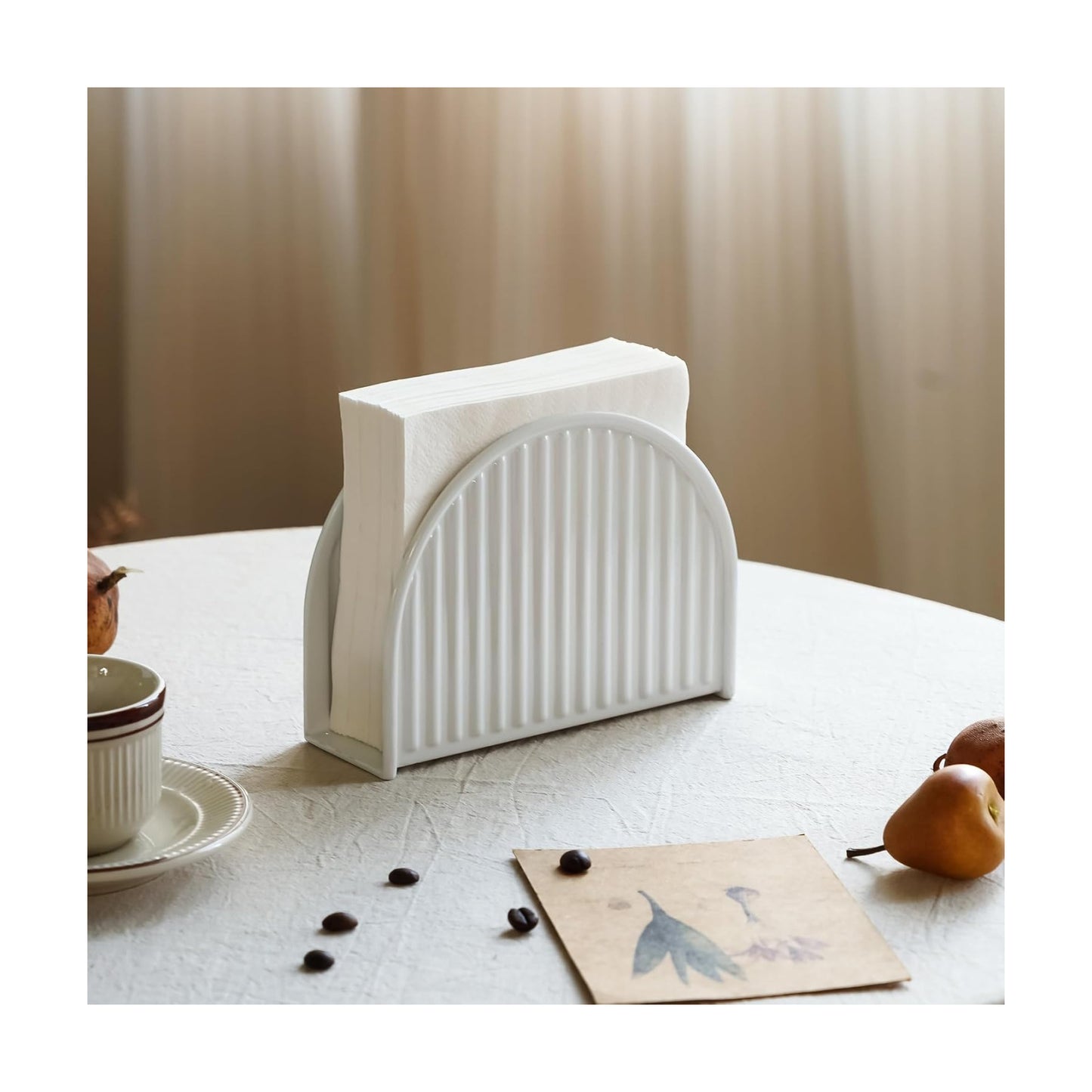 White Napkin Holder / Vertical Stripe White